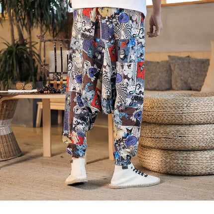 Pantaloni Harem da Uomo 2026 Stile Retrò con Stampa, Pantaloni Jogger Larghi e Comodi con Cavallo Ribassato, Stile Nepal Oversize, Pantaloni Casual da Uomo con Cavallo Ribassato