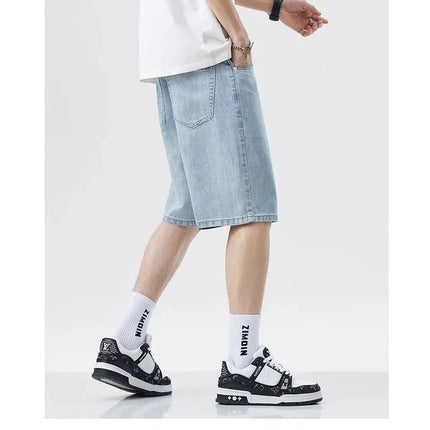 2025 Pantaloncini classici estivi Jeans da uomo Pantaloni in denim Dritto elasticizzato Casual Fresco Sottile Lunghezza al ginocchio Pantaloni giornalieri di marca di moda blu