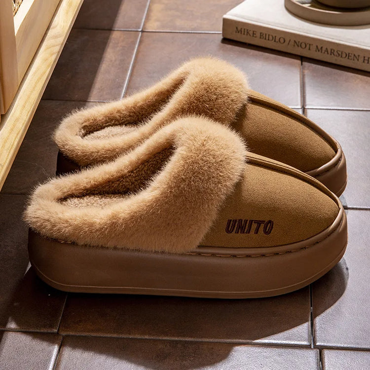 Comwarm Winter Furry Women's Slippers Anti-slip Indoor Slides Thick Sole Cotton Slides Fuzzy Cozy Warm Outdoor Women's Slippers