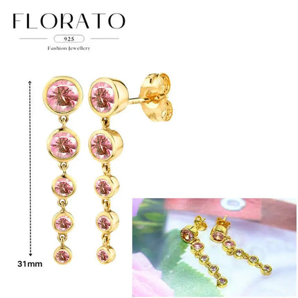 Lussuosa geometria 925 orecchio in argento sterling Ago rosa serie zircone orecchini a cerchio pendenti dolce moda regali di gioielli da sposa platinumshop