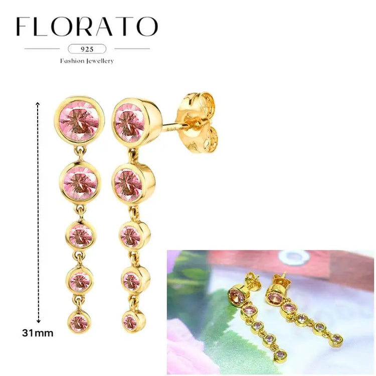 Lussuosa geometria 925 orecchio in argento sterling Ago rosa serie zircone orecchini a cerchio pendenti dolce moda regali di gioielli da sposa platinumshop