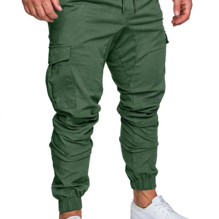 Men High Elastic Cargo Pants Summer Lace Up Drawstring Pocket Harem Stretch Full Trousers BSD-8811