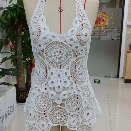 Yiiciovy Abito da bagno all'uncinetto con fiori Copricostume da spiaggia da donna Slim con scollo a U scava fuori senza maniche con orlo irregolare Mini abito da spiaggia platinumshop