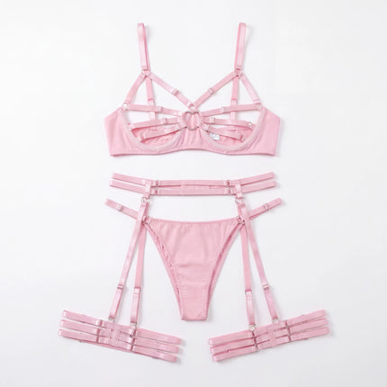 Bunny Girl Lingerie Set Pink Open Cup Hollow Out See Through Mesh Bra Panty Headband Straps Role Play Costume Party Halloween