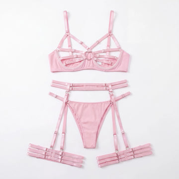 Bunny Girl Lingerie Set Pink Open Cup Hollow Out See Through Mesh Bra Panty Headband Straps Role Play Costume Party Halloween