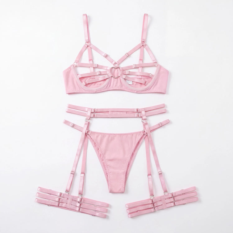 Bunny Girl Lingerie Set Pink Open Cup Hollow Out See Through Mesh Bra Panty Headband Straps Role Play Costume Party Halloween