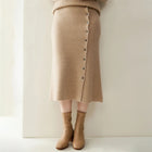 Women 100% Cashmere Skirts Office Lady Autumn Winter Knitted High Waist A-Skirt Graceful Long Warm front-open skirt with buttons PlatiNum