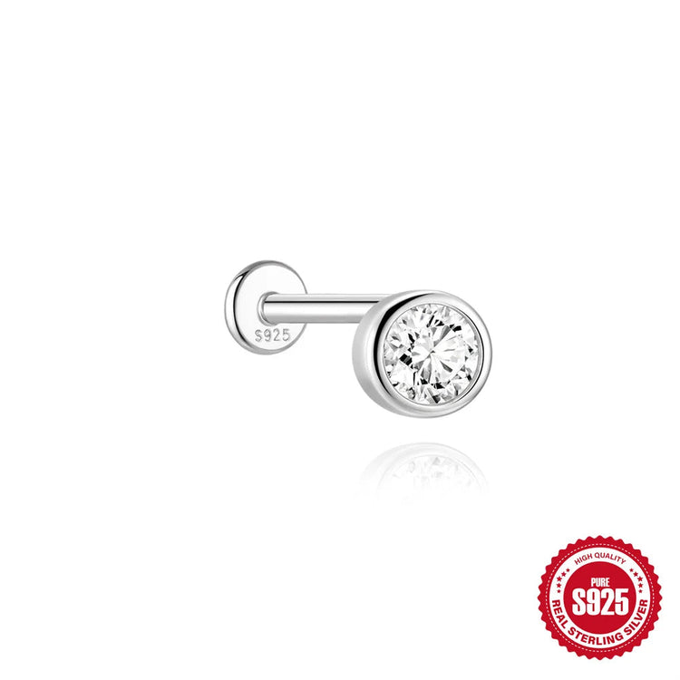 AIDE 1PC Sparkling Moissanite Piercing Stud Earrings 925 Sterling Silver Shining Circle Earring For Women Ear Bone Earring Jewel PlatiNum