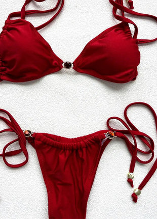 Diamond Bikini 2025 Costume da bagno donna sexy Costumi da bagno femminili Micro bikini Set costume da bagno a fascia Beachwear Rosso brasiliano Biquini platinumshop
