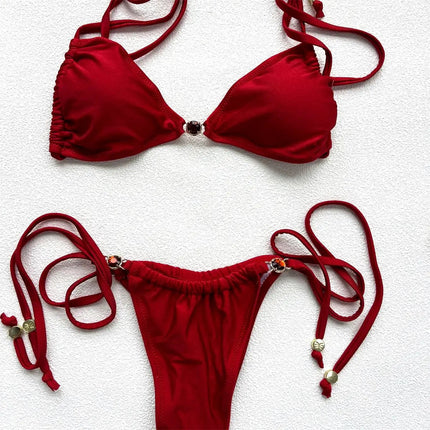 Diamond Bikini 2025 Costume da bagno donna sexy Costumi da bagno femminili Micro bikini Set costume da bagno a fascia Beachwear Rosso brasiliano Biquini platinumshop