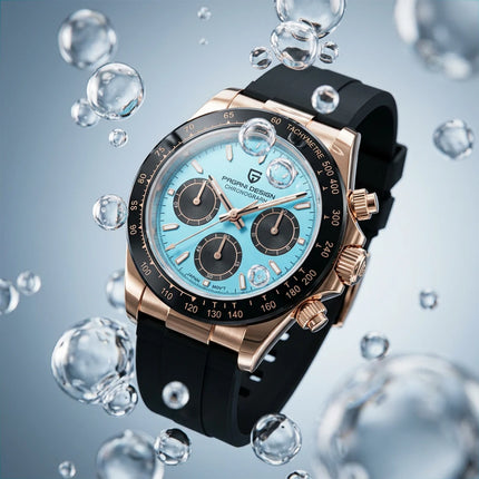 Nuovo Orologio da Uomo PAGANI DESIGN Cronografo di Lusso in Oro Rosa, Quadrante Blu Ghiaccio 40mm, Vetro Zaffiro, Impermeabile 100M, Cinturino in Gomma, Orologio Sportivo Maschile + CONFEZIONE REGALO