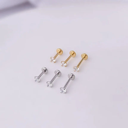 Orecchini a bottone per trago penetrante in acciaio inossidabile da 2 pezzi, orecchino per cartilagine elicoidale con labret di cristallo piccolo per gioielli per il corpo delle donne platinumshop