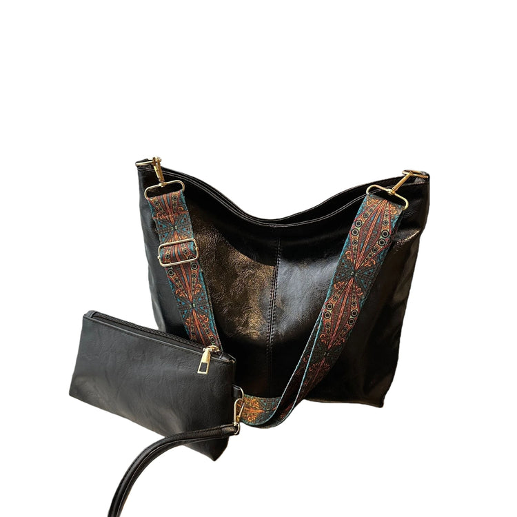 Borsa tote in morbida PU a 2 pezzi, grande capacità, stile bohémien, con tracolla larga, borsa a spalla e a mano, regalo di compleanno ideale
