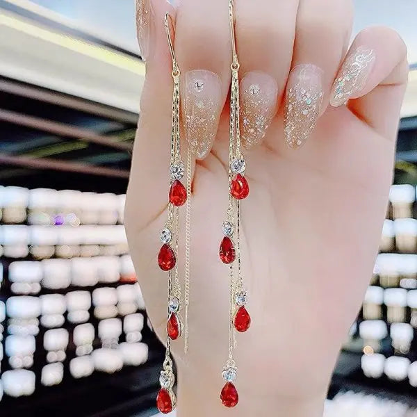 Korean Fashion Zircon Water Drop Earrings for Women Shiny Crystal Long Pendant Dangle Earring Girls Wedding Party Jewelry Gifts PlatiNum