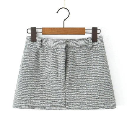 YENKYE 2025 Women High Waist A-line Mini Woolen Skirt Office Autumn Winter Elegant Skirts PlatiNum