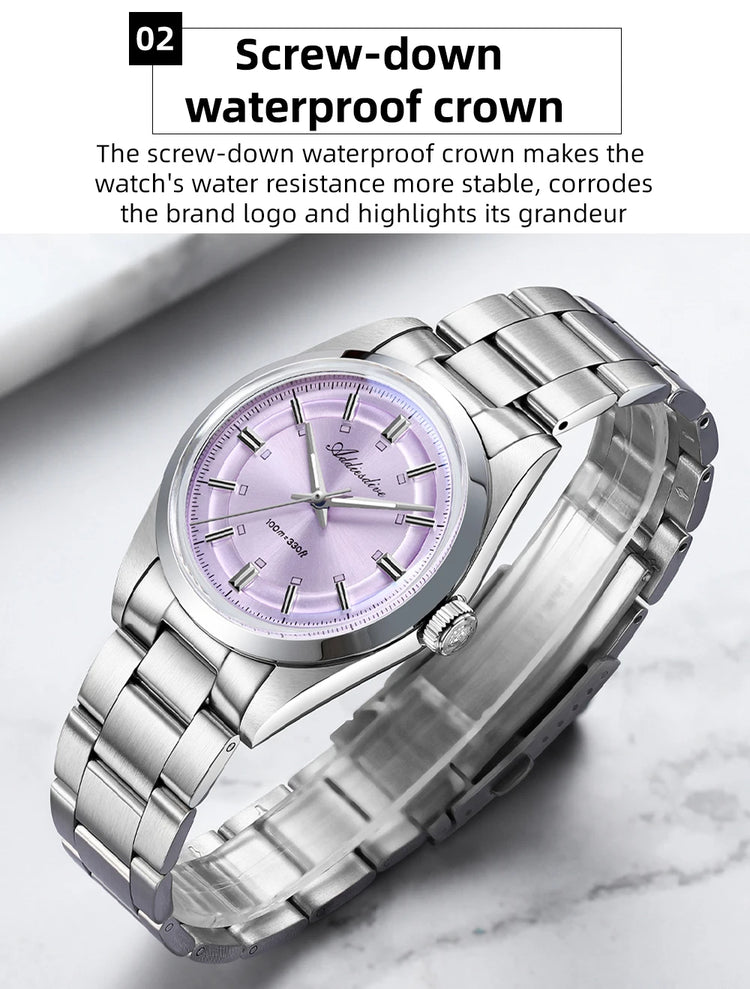 ADDIESDIVE New Men Watch Purple VH31 Quartz Wristwatch Diving 100m Waterproof BWG9 Luminous  316L Stainless Steel 36mm Watches