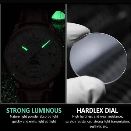 Orologio da uomo di lusso cronografo impermeabile modello fasi lunari orologio da polso da uomo luminoso in pelle orologi al quarzo da uomo orologio Casual platinumshop