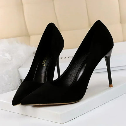 Donne 9 cm Tacchi alti Festa quotidiana Décolleté in pelle scamosciata colorata Scarpins femminili Stiletto Banchetto serale Rosso Giallo Scarpe Plus Size 34-43
