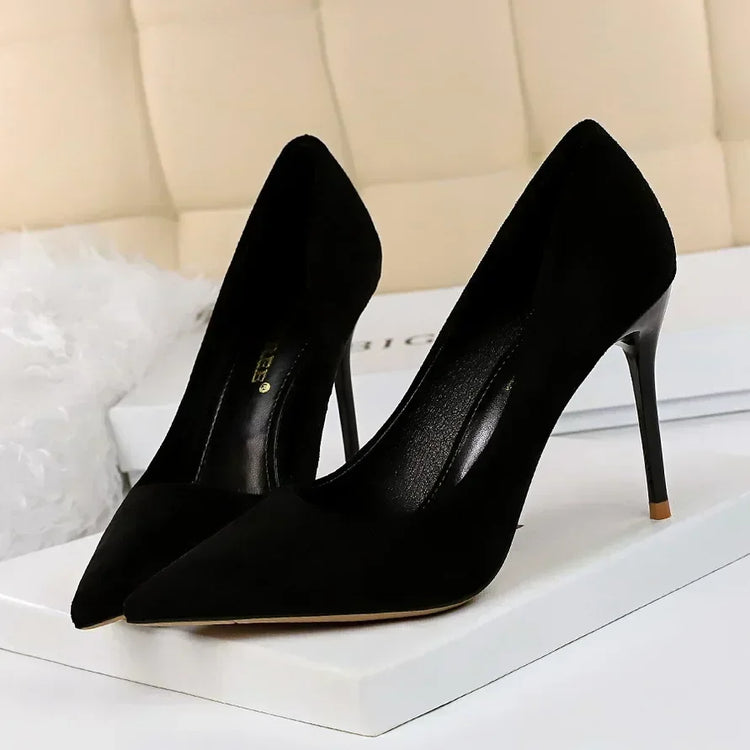 Donne 9 cm Tacchi alti Festa quotidiana Décolleté in pelle scamosciata colorata Scarpins femminili Stiletto Banchetto serale Rosso Giallo Scarpe Plus Size 34-43