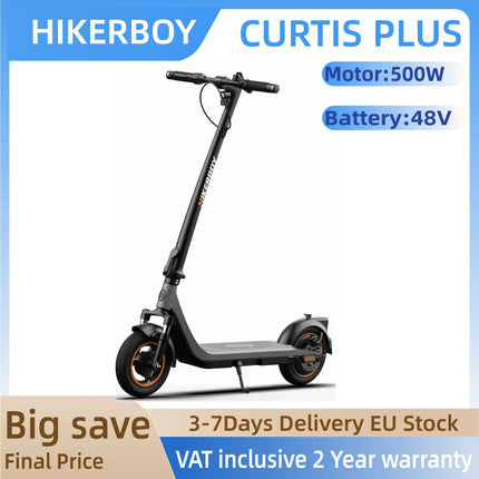 Monopattino Elettrico Unisex HIKERBOY CURTIS PLUS 500W 48V10.4Ah con Pneumatici da 10 Pollici per Adulti, Portatile per il Trasporto Urbano