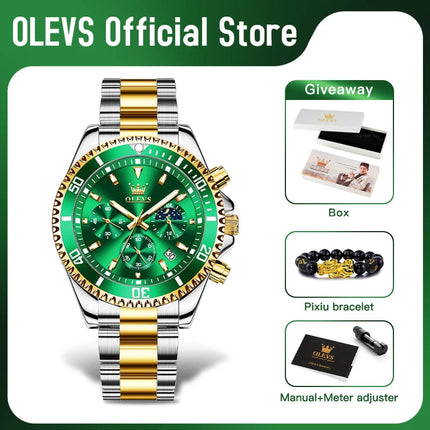 OLEVS Orologi da uomo Orologio di lusso delle migliori marche da uomo Cronografo originale impermeabile in acciaio inossidabile Fasi lunari Data Quadrante Rota platinumshop