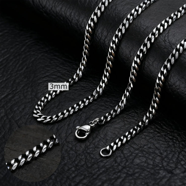 3-11MM Classic Cuban Chain Necklace for Men Women,Silver Black Gold Grey Color Stainless Steel Chains,Basic Punk Jewelry Gift PlatiNum