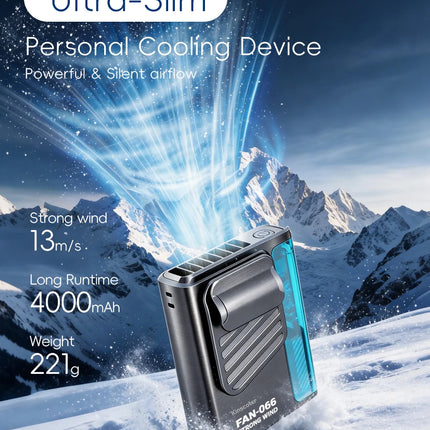 Nuovo Ventilatore Portatile da Cintura per Esterni 4000mAh USB, Mini Ventilatore Multifunzione con 5 Velocità e Display Digitale, Ricaricabile