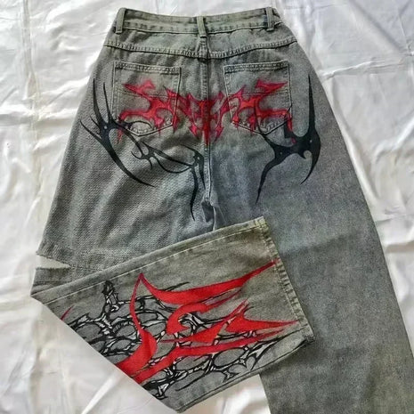 Streetwear New Fashion Stampa oversize Jeans larghi Y2K Harajuku Hip-hop Vintage Popolare Goth Pantaloni a gamba larga a vita alta Pantaloni