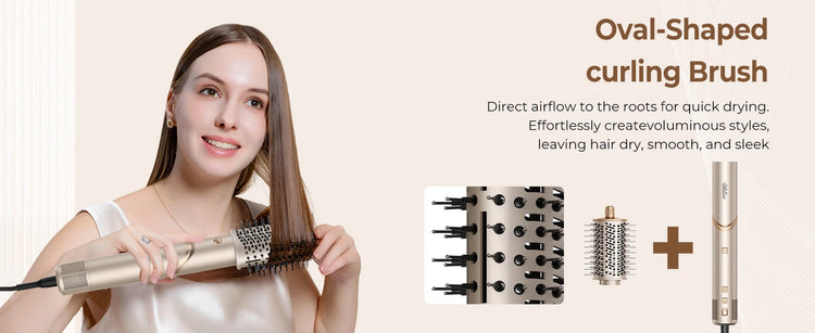 UKLISS 643 Champagne Color 8-in-1 Hot Air Styler Set, Detachable Multi Functional Hair Styling Tool, Hair Dryer, Curling Wand, Straightening Brush & Flat Iron All in One, Foldable Rotatable Auto Curler for Quick Drying, Smoot