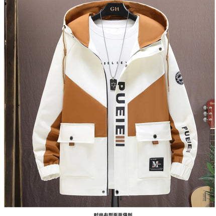 Fashion Men's Hooded Jackets 2026 Spring Autumn Youth High Streetwear Loose Casual Coat Outdoor Zipper Windbreaker Tops Clothing