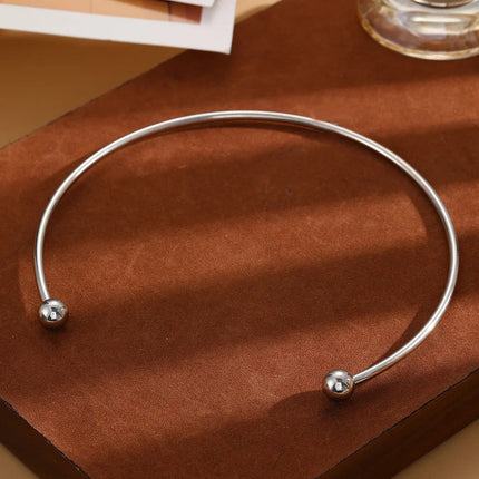 Stainless Steel Solid Ball Necklace for Women Punk Silver Color Adjustable Opening Necklace Bracelet Jewelry Accessories Gift PlatiNum