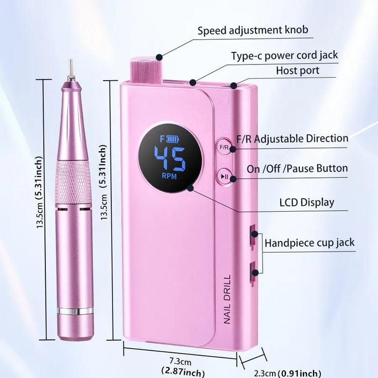 45000RPM Portable Cordless Nail Drill, 4500mAh Rechargeable Battery Electric Nail File, Nail Grinding Machine for Removing Nail Gel & Acrylic Nails, Ideal Holiday Gift Home & Salon