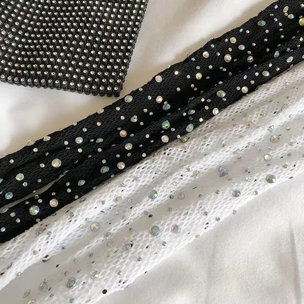 2024 estate a rete diamante collant per le donne moda sexy collant a rete lucida femminile sottile strass maglia calze di nylon collant