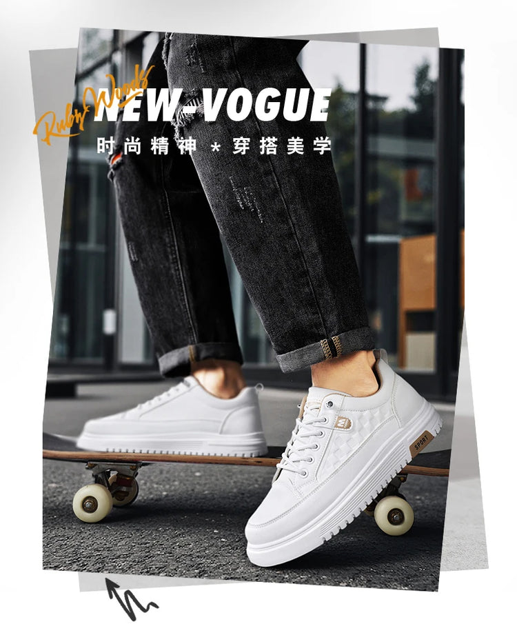 Men's Flat Casual Shoes Spring Breathable Soft-Sole Anti-Slip Outdoor Walking Shoes Youth Fashion White Shoes Sports Board Shoes