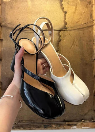 Crossed Ankle Belt Buckle Split toe Sandals Women Brand Designer Slingback Tabi Chunky High Heels INS Fashion Girls Shoes 2025 PlatiNum