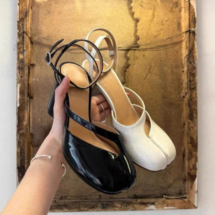 Crossed Ankle Belt Buckle Split toe Sandals Women Brand Designer Slingback Tabi Chunky High Heels INS Fashion Girls Shoes 2025 PlatiNum