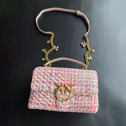 Nuova Borsa a Tracolla/Crossbody da Donna 2026 Ispirata a Pinko in Tweed con Cigno, in Vera Pelle