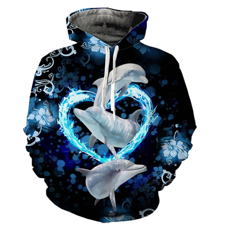 Dolphin Hoodies Kawaii Animal 3D Print Men Women Hooded Sweatshirts Oversized Harajuku Pullovers Y2k Tracksuit Tops Man Clothing