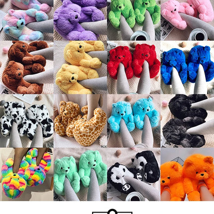 Cute Teddy Bear Plush Winter Slippers, Wrapped Heel Funny Indoor Floor Shoes, Women Gift, Warm Soft Cartoon Fluffy Animal Slippe