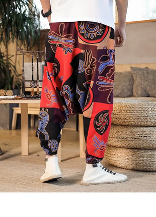 Pantaloni Harem da Uomo 2026 Stile Retrò con Stampa, Pantaloni Jogger Larghi e Comodi con Cavallo Ribassato, Stile Nepal Oversize, Pantaloni Casual da Uomo con Cavallo Ribassato