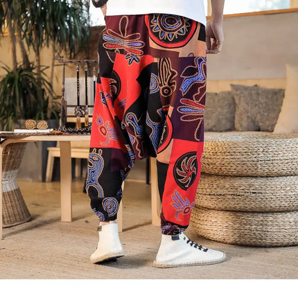 Pantaloni Harem da Uomo 2026 Stile Retrò con Stampa, Pantaloni Jogger Larghi e Comodi con Cavallo Ribassato, Stile Nepal Oversize, Pantaloni Casual da Uomo con Cavallo Ribassato