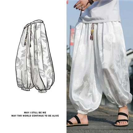 Vendite calde Pantaloni Da Uomo 2024 Nuovo Drago di Seta del Ghiaccio Fiore Scuro Bloomers Moda Allentata Gamba Larga Casual di Alta Qualità Pantaloni Maschili di Marca