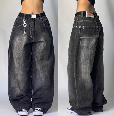 Y2K moda nuove donne stampa di lettere jeans larghi streetwear vintage gotico popolare casual Joker pantaloni a gamba larga a vita alta abbigliamento