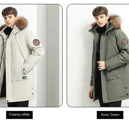 Men Winter Goose Down Coats Fur Collar Hooded Long Down Jackets Top Quality Male Outdoor Windproof Warm Winter Jackets Canada