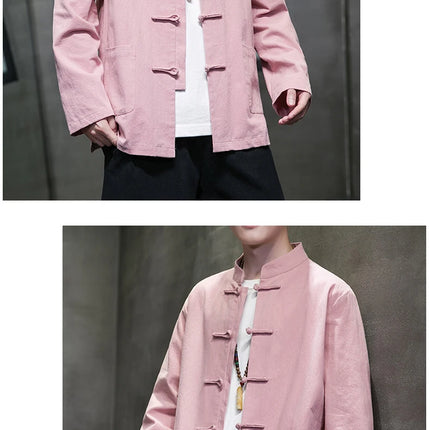 Camicie da uomo stile cinese retrò lino cotone tinta unita vestito Tang top cardigan uomo casual Kung Fu Tai Chi camicette da uomo abbigliamento