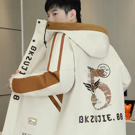 Fashion Autumn Winter Men's Hooded Fleece Jackets Youth High Streetwear Casual Plush Liner Coats Windproof Padded Tops Clothing