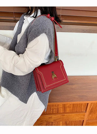 CGCBAG Luxury Brand Women Handbag 2024 New Retro Bee Female Shoulder Bag Simple High Quality Leather Designer Crossbody Bags PlatiNum