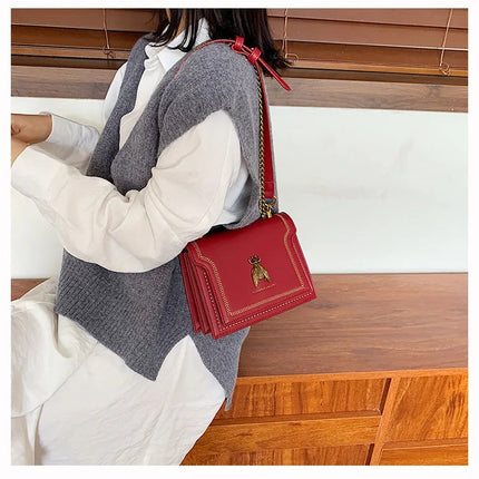 CGCBAG Luxury Brand Women Handbag 2024 New Retro Bee Female Shoulder Bag Simple High Quality Leather Designer Crossbody Bags PlatiNum