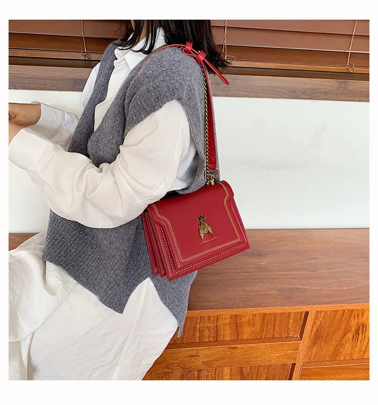 CGCBAG Luxury Brand Women Handbag 2024 New Retro Bee Female Shoulder Bag Simple High Quality Leather Designer Crossbody Bags PlatiNum