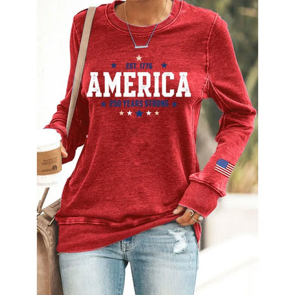 ilstile Women's America 250 Years Print Hoodies Autumn Outdoor Long Sleeve Casual Loose Round Neck Sports Sweatshirts Hot Sale